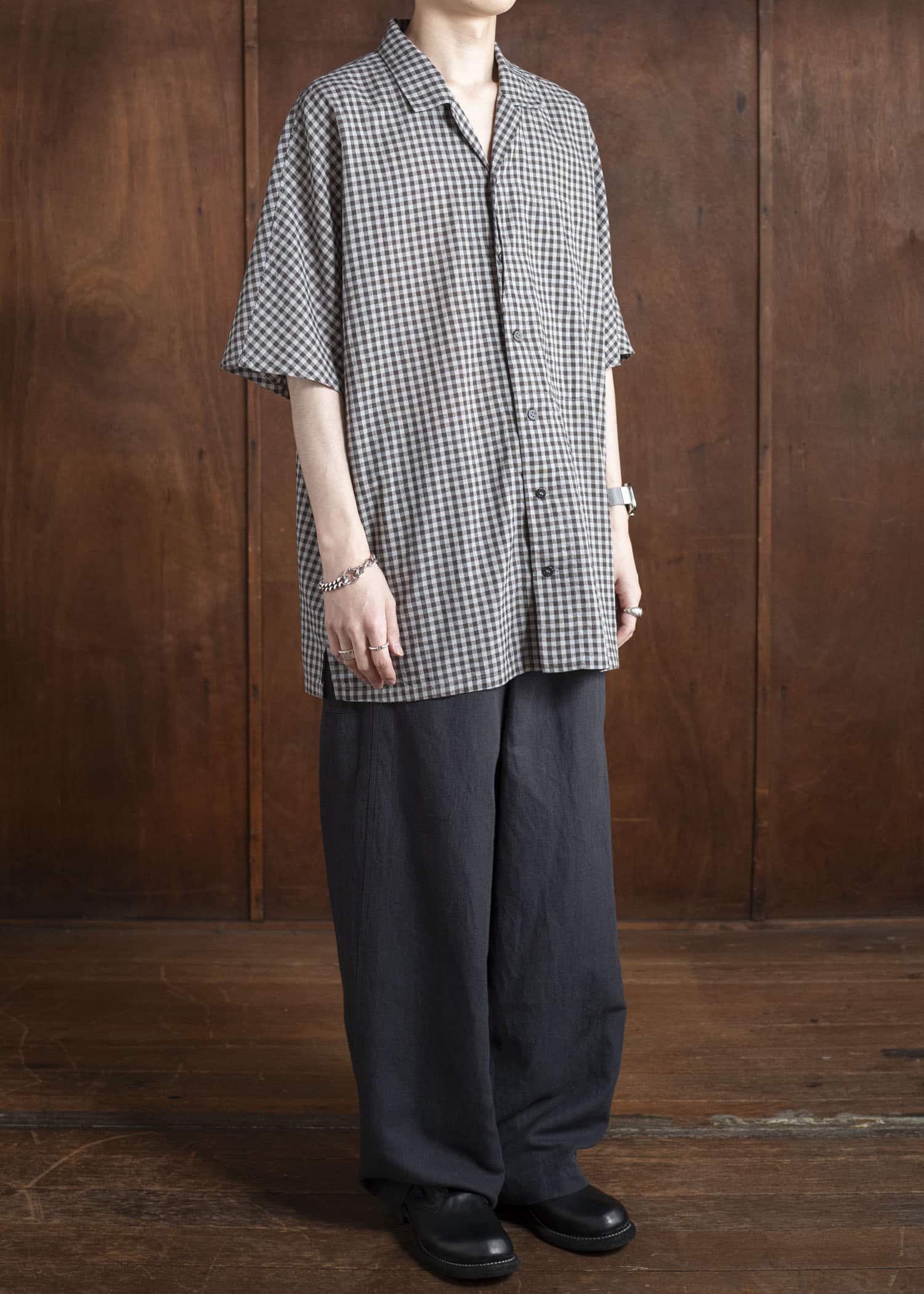 Jurgen Lehl Linen Shrink Check Shirt Black J0152FBM812-15