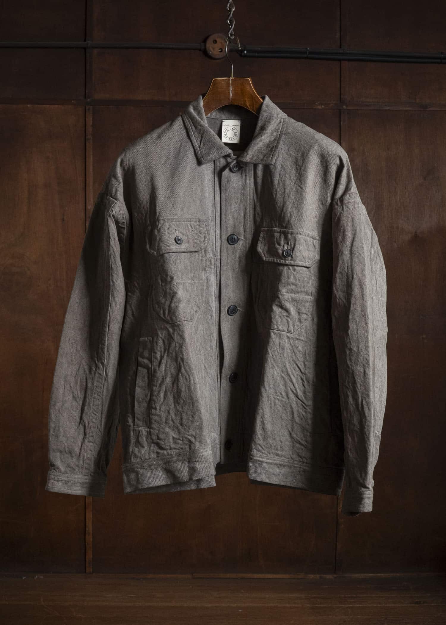JAN-JAN VAN ESSCHE JACKET#64 DENIM STYLE WORKWEAR JACKET WITH YOKE Hemp Co Bamboo Twill | Kakishibu X Iron