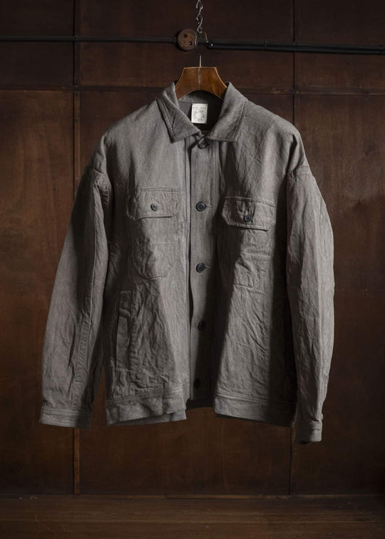 JAN-JAN VAN ESSCHE JACKET#64 DENIM STYLE WORKWEAR JACKET WITH YOKE Hemp Co Bamboo Twill | Kakishibu X Iron