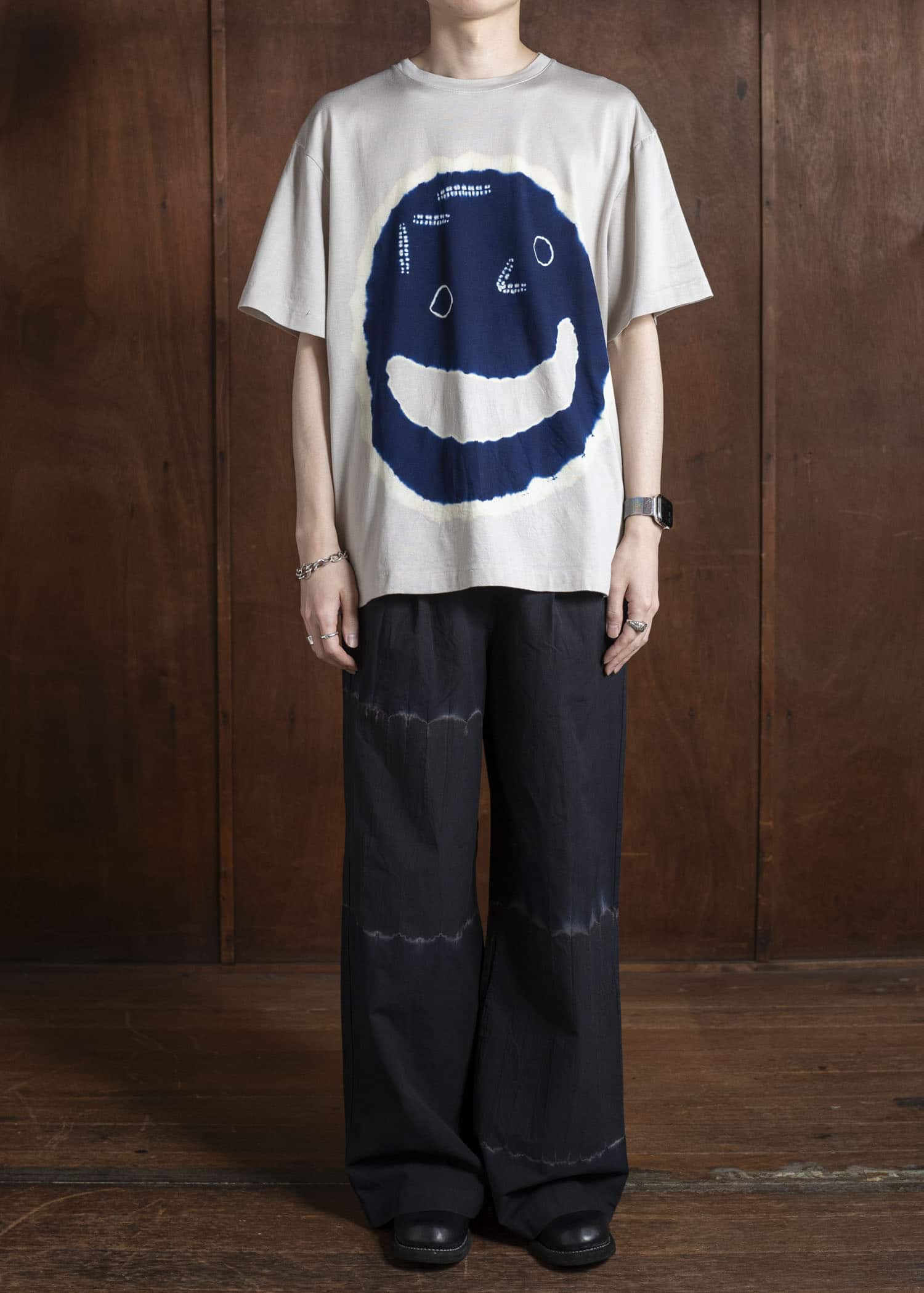 SUZUSAN Cotton Broad Wide Drawstring Pants. Boushi Shibori Block 5045C-317-Black - Black