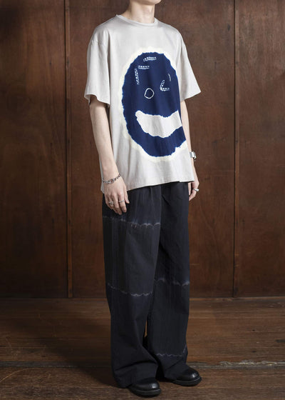 SUZUSAN Cotton Broad Wide Drawstring Pants. Boushi Shibori Block 5045C-317-Black - Black