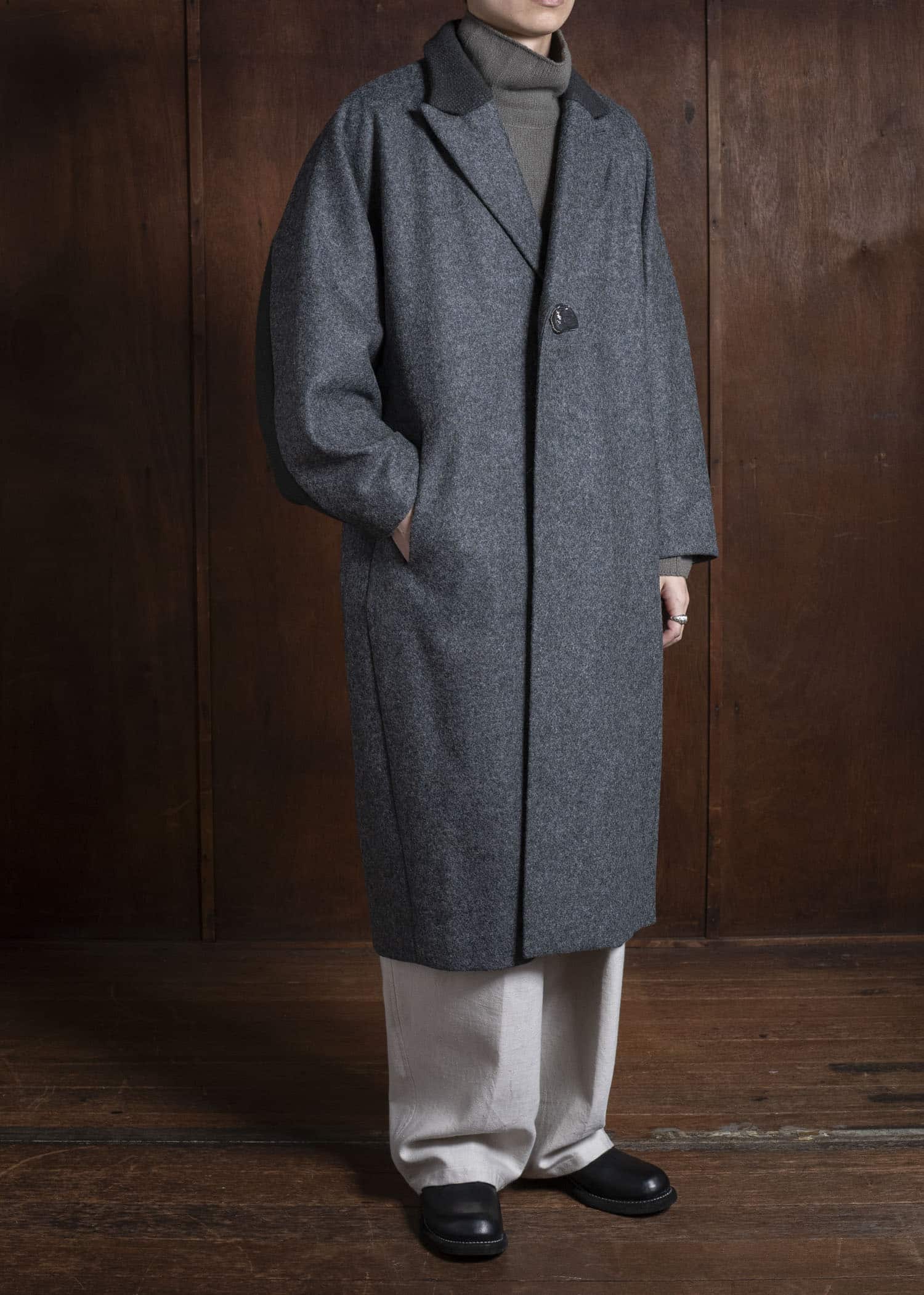 amachi. Covered Coat - 017[ Petrified wood button ] AY17C-2096 MIx Gray