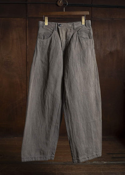 JAN-JAN VAN ESSCHE TROUSERS#90 OVERSIZED 6-POCKET DENIM WITH DRAWSTRING INSIDE Hemp Co Bamboo Twill | Kakishibu X Iron