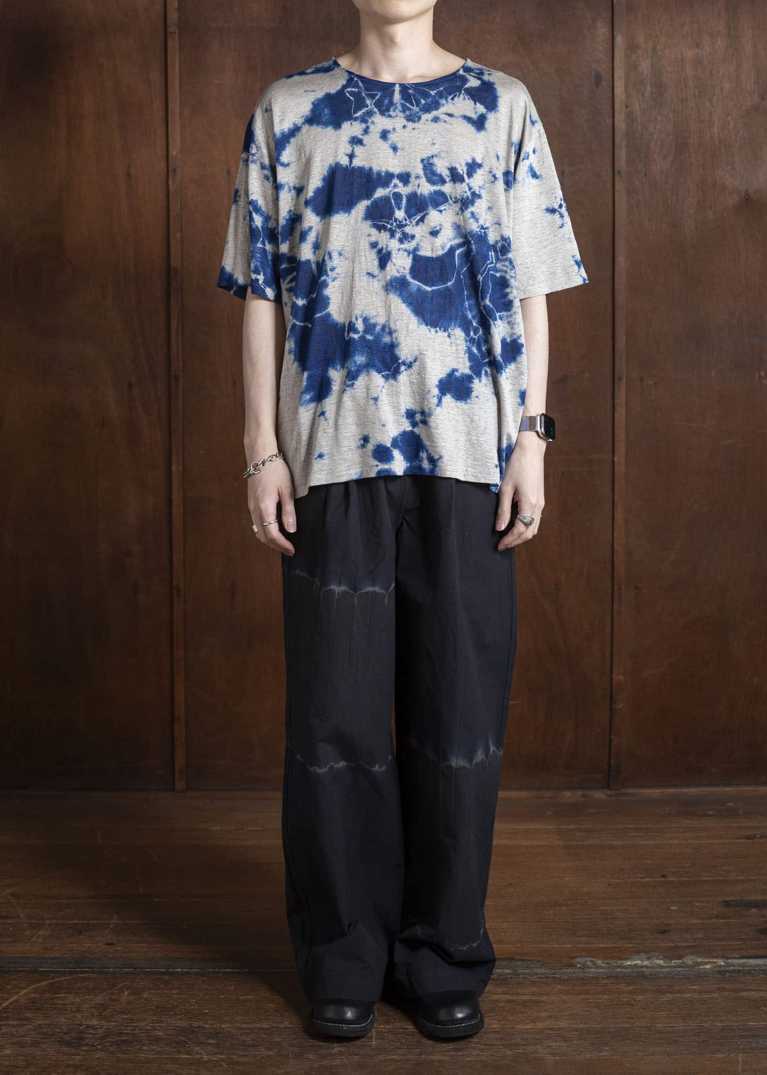 SUZUSAN リネンジャージーMadara 半袖Tシャツ 2056L-010 -2208 Dark Blue/Grege