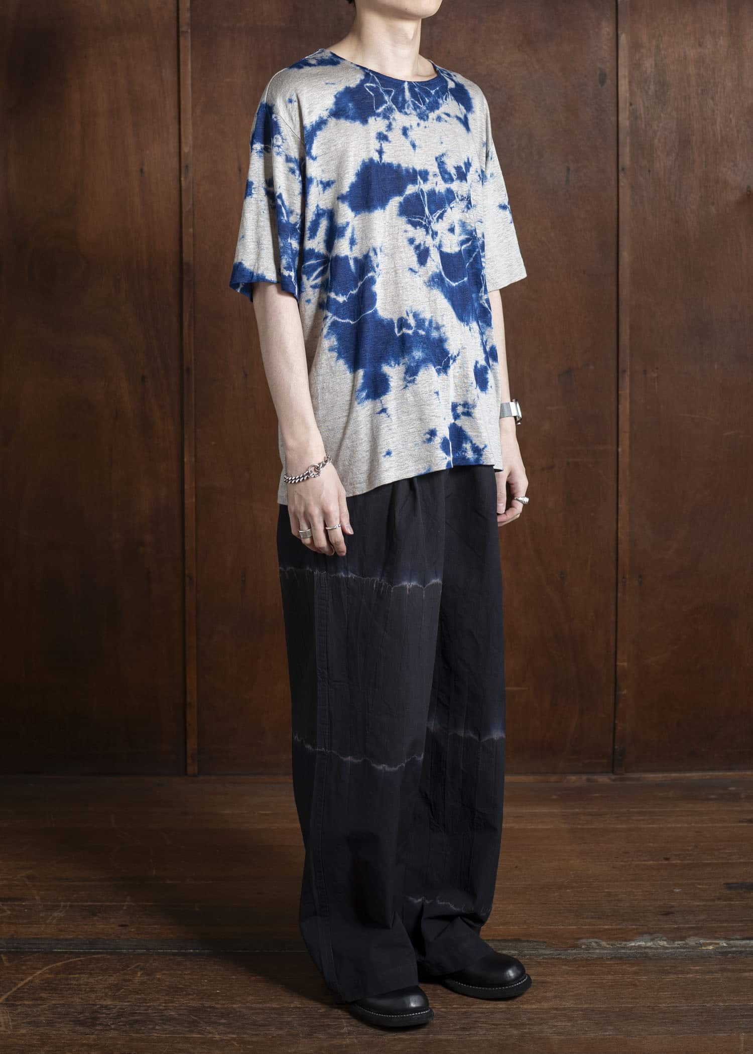 SUZUSAN リネンジャージーMadara 半袖Tシャツ 2056L-010 -2208 Dark Blue/Grege