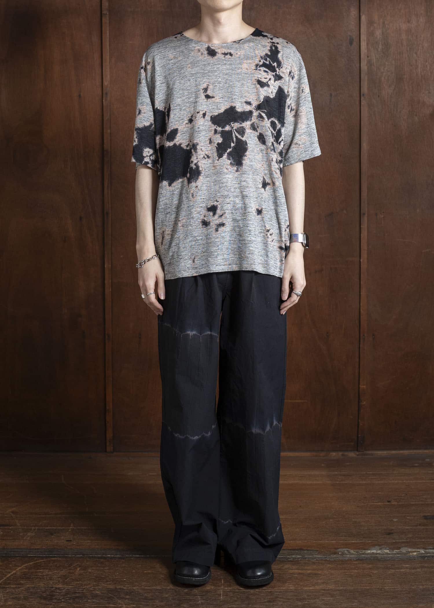SUZUSAN リネンジャージーMadara 半袖Tシャツ 2056L-010 -1012 Black/Grey