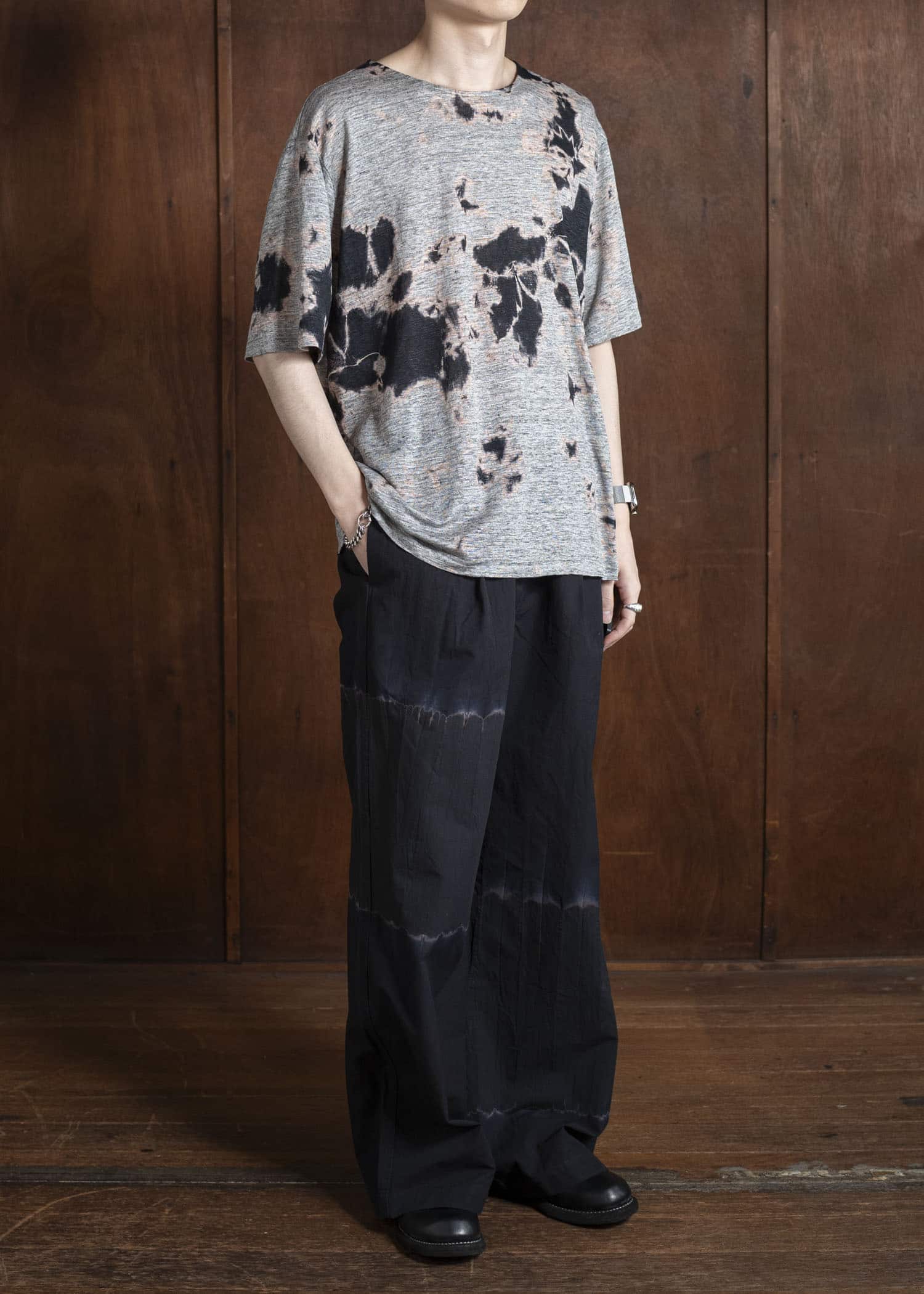 SUZUSAN リネンジャージーMadara 半袖Tシャツ 2056L-010 -1012 Black/Grey