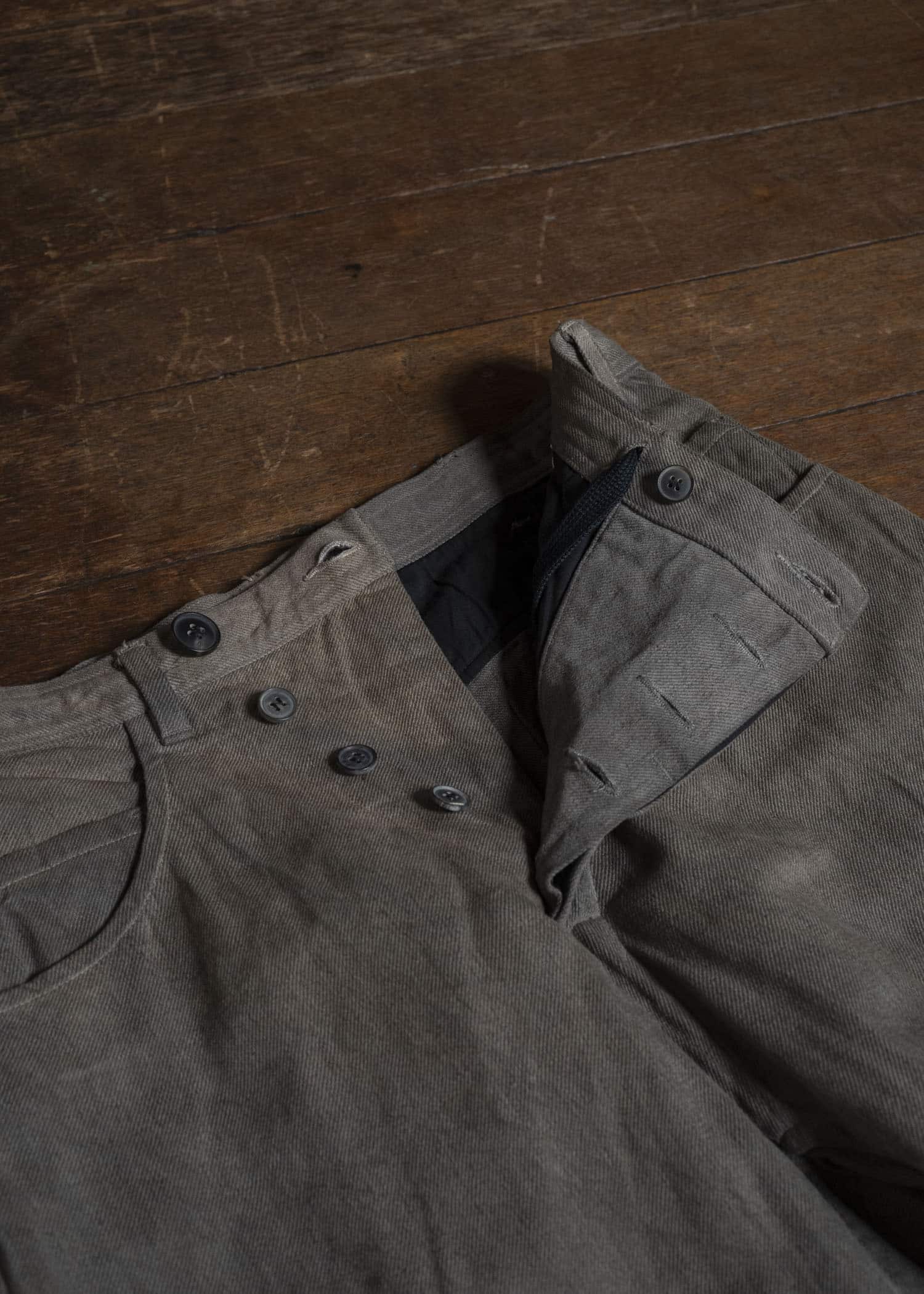 JAN-JAN VAN ESSCHE TROUSERS#90 OVERSIZED 6-POCKET DENIM WITH DRAWSTRING INSIDE Hemp Co Bamboo Twill | Kakishibu X Iron