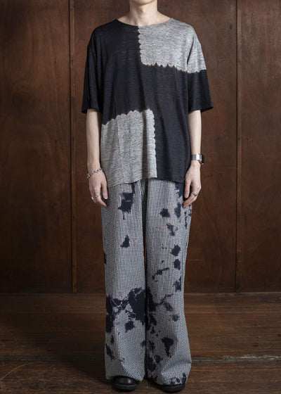 SUZUSAN リネンジャージーBlock 半袖Tシャツ 2056L-317 -1012 Black/Grey