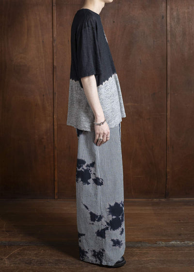 SUZUSAN リネンジャージーBlock 半袖Tシャツ 2056L-317 -1012 Black/Grey