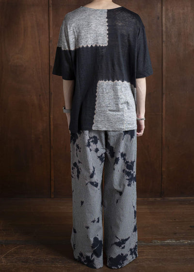 SUZUSAN Cotton Gingham Check Wide Easy Pants 5043C-010-Black - Black