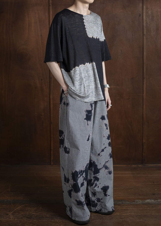 SUZUSAN Cotton Gingham Check Wide Easy Pants 5043C-010-Black - Black