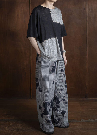 SUZUSAN リネンジャージーBlock 半袖Tシャツ 2056L-317 -1012 Black/Grey