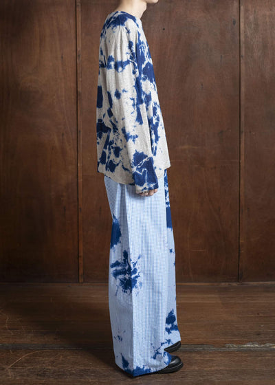 SUZUSAN Cotton Gingham Check Wide Easy Pants 5043C-010-Dark Blue - Sky Blue