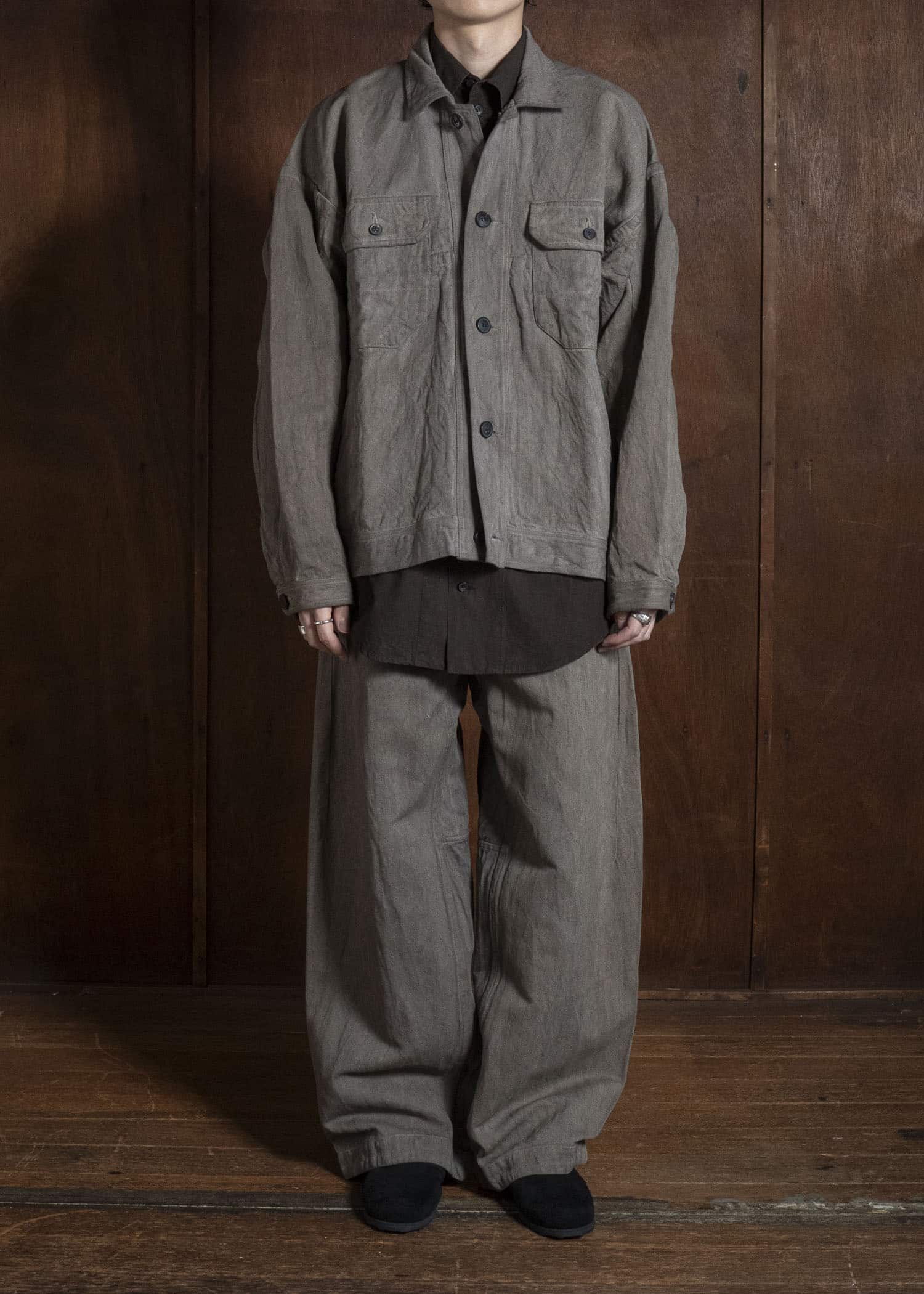 JAN-JAN VAN ESSCHE TROUSERS#90 OVERSIZED 6-POCKET DENIM WITH DRAWSTRING INSIDE Hemp Co Bamboo Twill | Kakishibu X Iron