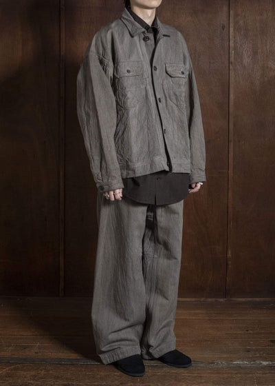JAN-JAN VAN ESSCHE TROUSERS#90 OVERSIZED 6-POCKET DENIM WITH DRAWSTRING INSIDE Hemp Co Bamboo Twill | Kakishibu X Iron