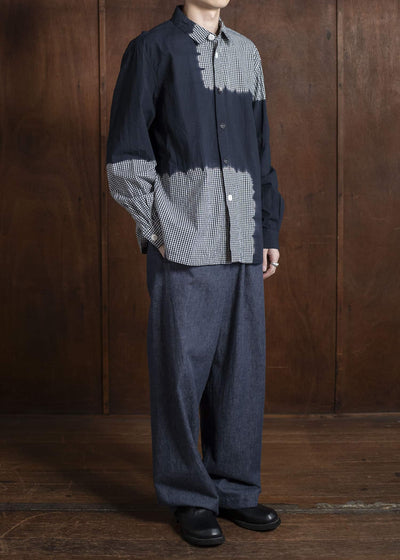 SUZUSAN Cotton Gingham Check Overshirt Boushi Shibori Block 4063C-317-Black - Black