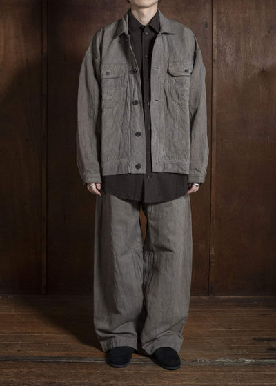 JAN-JAN VAN ESSCHE JACKET#64 DENIM STYLE WORKWEAR JACKET WITH YOKE Hemp Co Bamboo Twill | Kakishibu X Iron