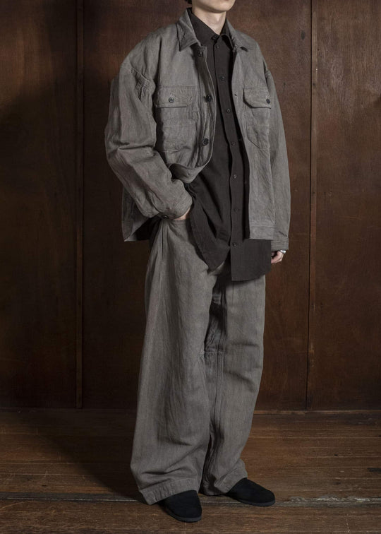 JAN-JAN VAN ESSCHE JACKET#64 DENIM STYLE WORKWEAR JACKET WITH YOKE Hemp Co Bamboo Twill | Kakishibu X Iron
