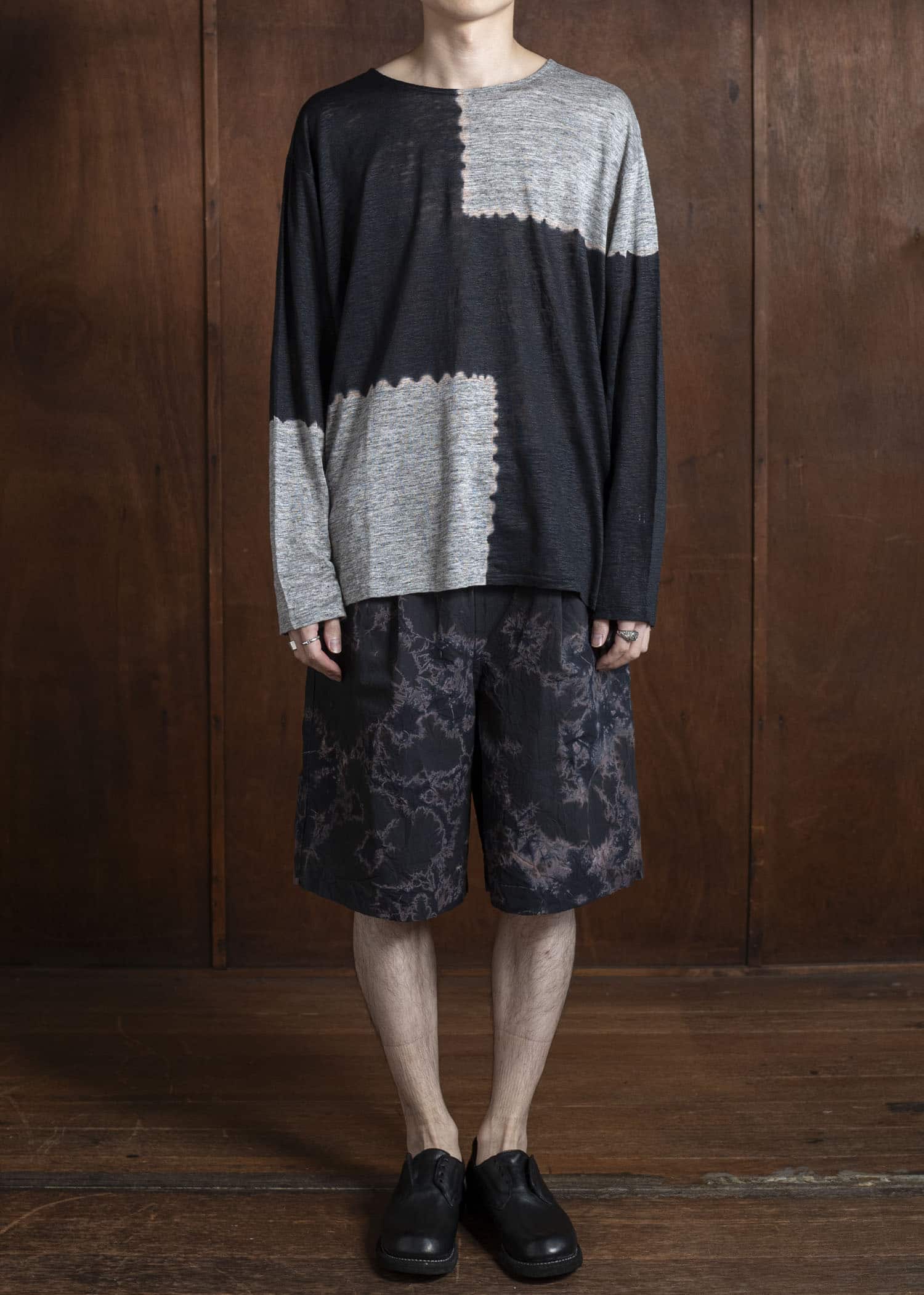 SUZUSAN Linen Jersey Long Sleeve Crew Neck Pullover 2057L-317-Black - Grey