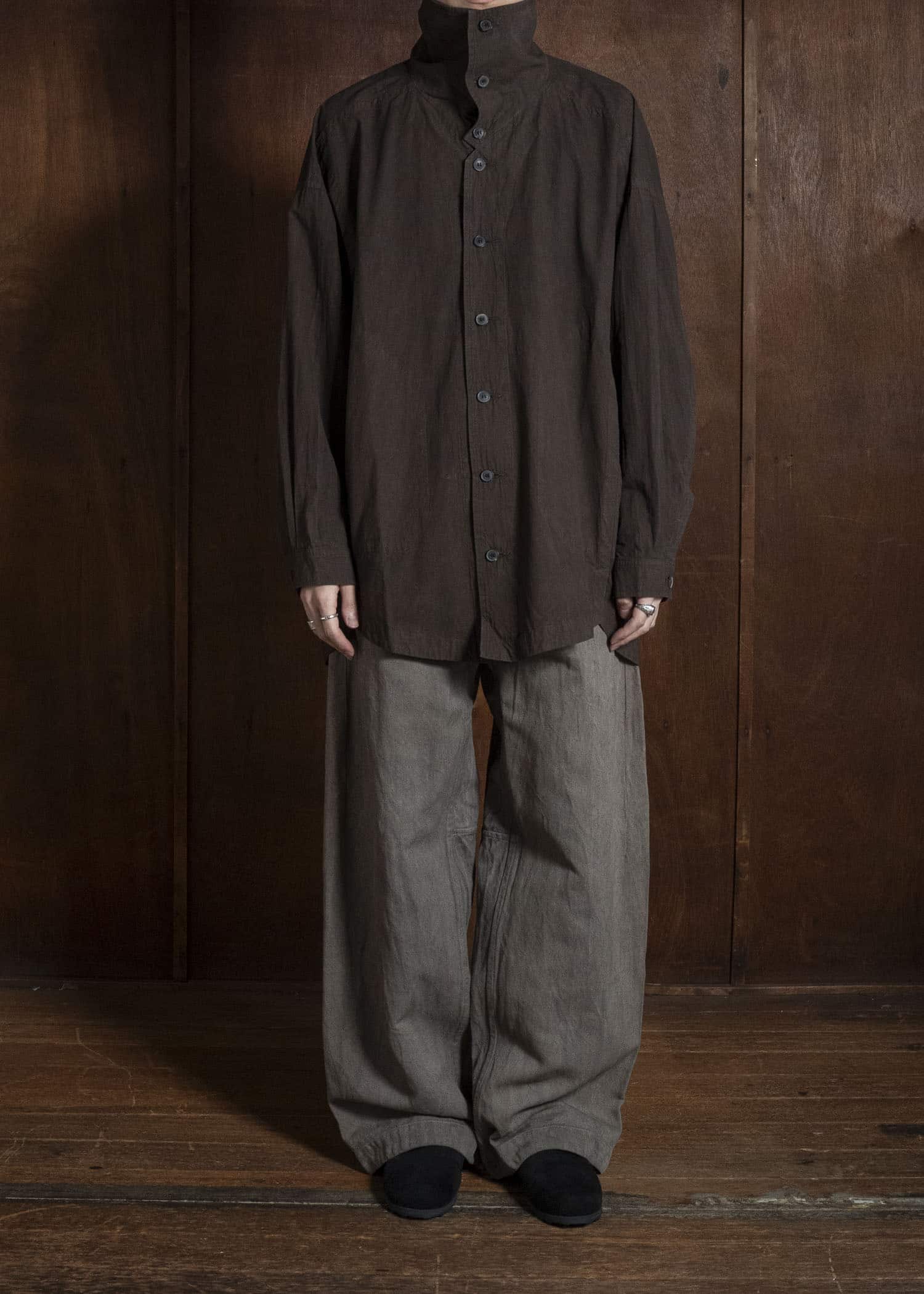 JAN-JAN VAN ESSCHE SHIRT#110 SHIRT JACKET WITH STANDING COLLAR & SIDE POCKETS Co Wo Dense Shirting | Doro Zome