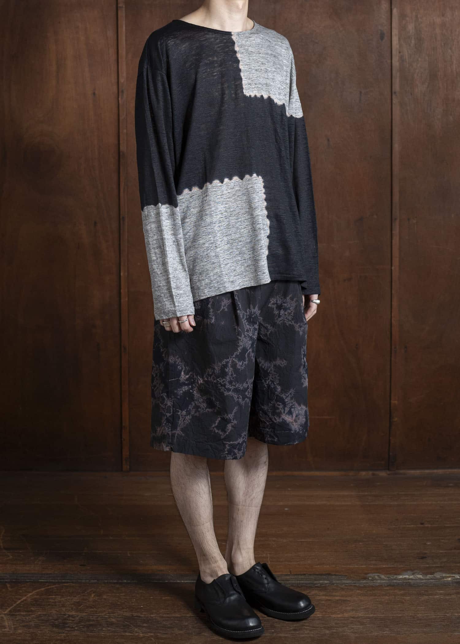 SUZUSAN Linen Jersey Long Sleeve Crew Neck Pullover 2057L-317-Black - Grey