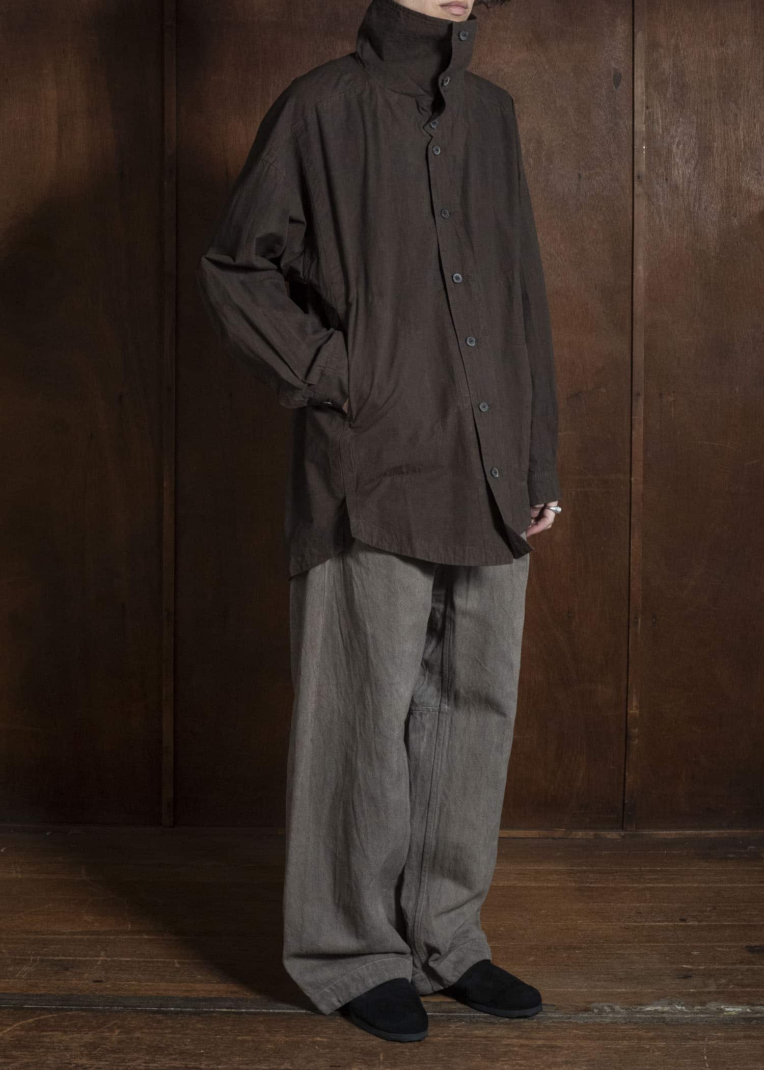 JAN-JAN VAN ESSCHE SHIRT#110 SHIRT JACKET WITH STANDING COLLAR & SIDE POCKETS Co Wo Dense Shirting | Doro Zome