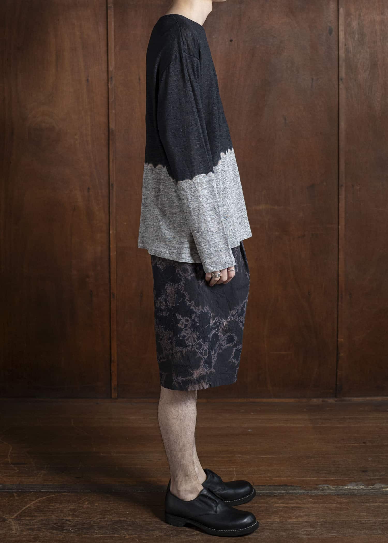 SUZUSAN Linen Jersey Long Sleeve Crew Neck Pullover 2057L-317-Black - Grey
