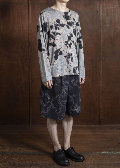 SUZUSAN Linen Jersey Long Sleeve Crew Neck Pullover 2057L-010-Black - Grey