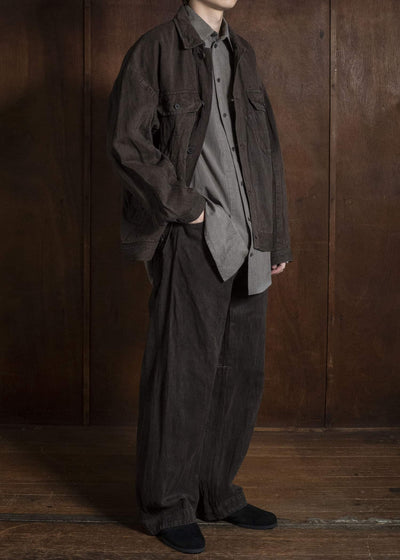 JAN-JAN VAN ESSCHE TROUSERS#90 OVERSIZED 6-POCKET DENIM WITH DRAWSTRING INSIDE Hemp Co Bamboo Twill | Doro Zome
