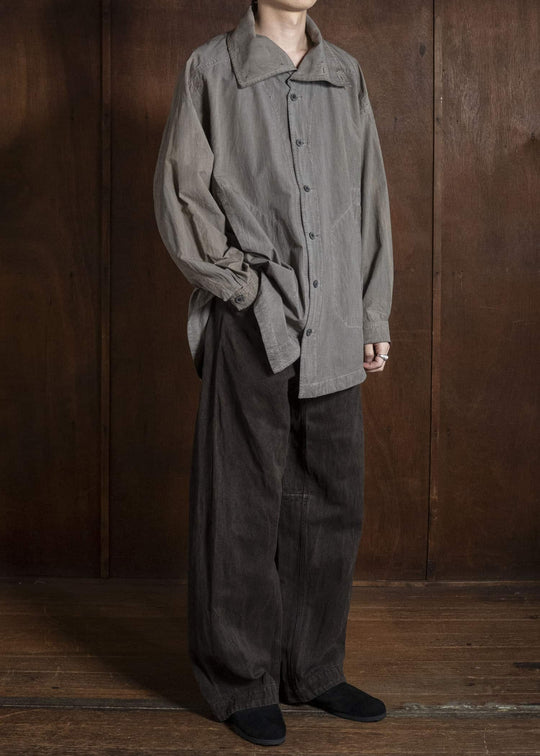 JAN-JAN VAN ESSCHE SHIRT#110 SHIRT JACKET WITH STANDING COLLAR & SIDE POCKETS Co Wo Dense Shirting | Kakishibu X Iron