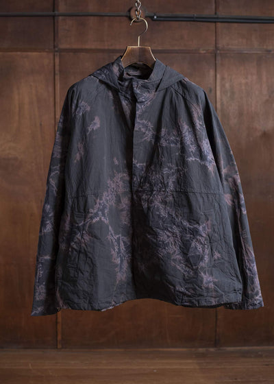 SUZUSAN Cotton Broad Hooded Jacket Madara Shibori 8038C-010-Black - Black