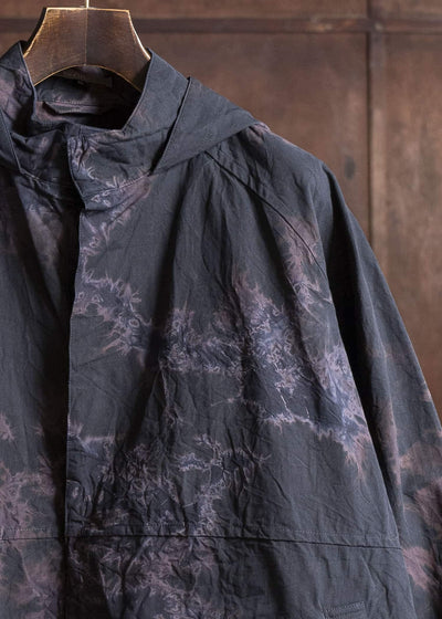 SUZUSAN Cotton Broad Hooded Jacket Madara Shibori 8038C-010-Black - Black