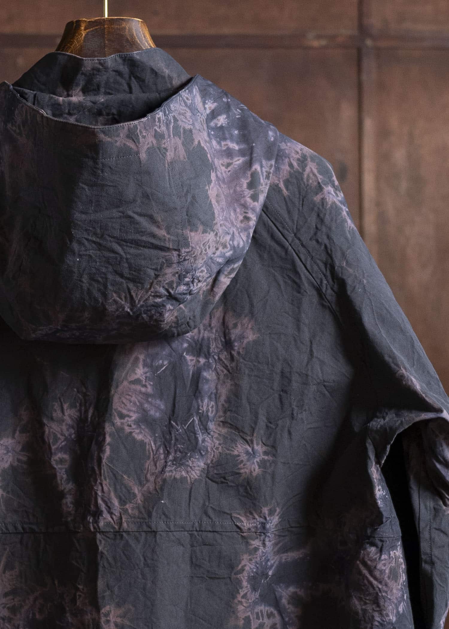 SUZUSAN Cotton Broad Hooded Jacket Madara Shibori 8038C-010-Black - Black