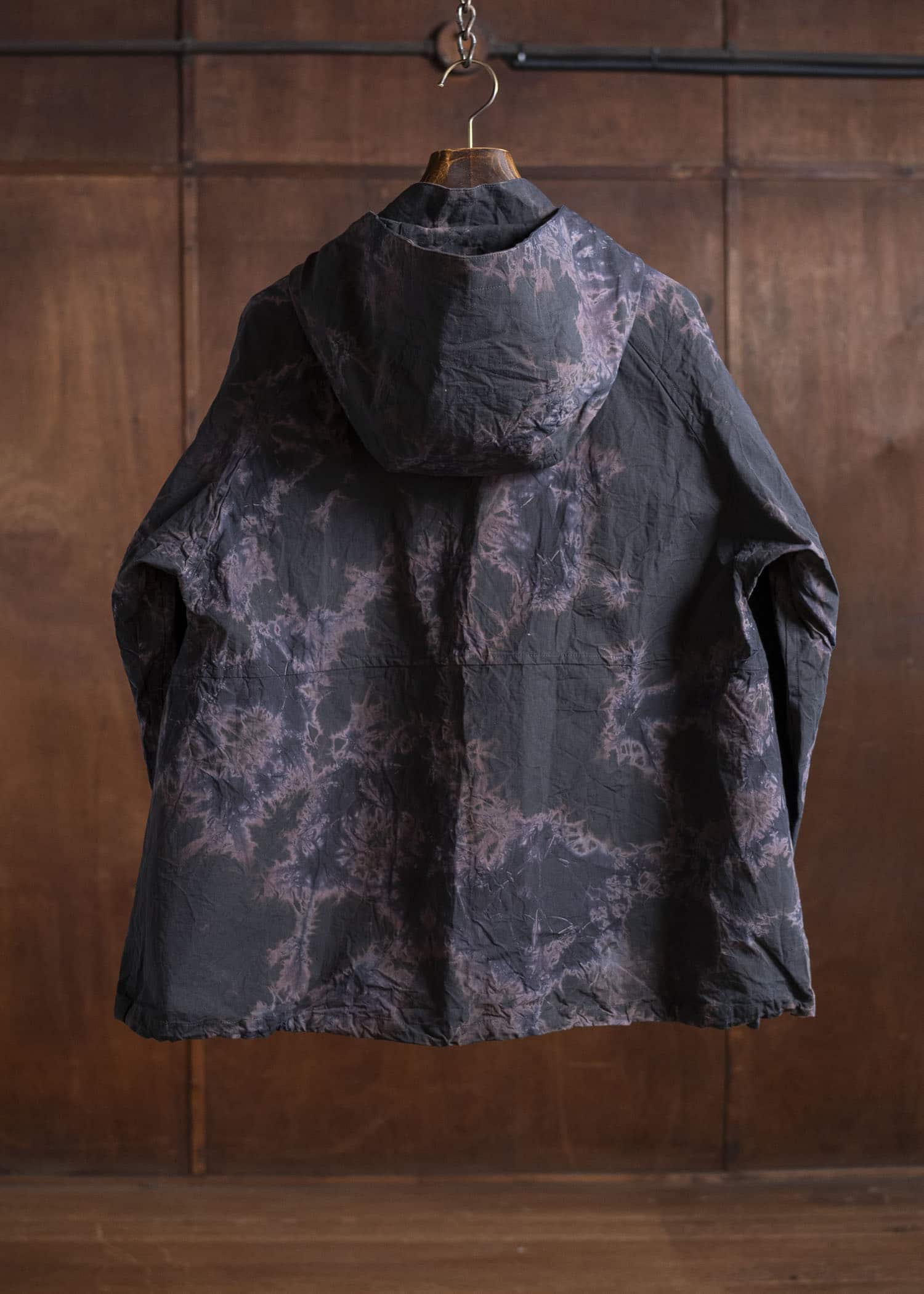 SUZUSAN Cotton Broad Hooded Jacket Madara Shibori 8038C-010-Black - Black