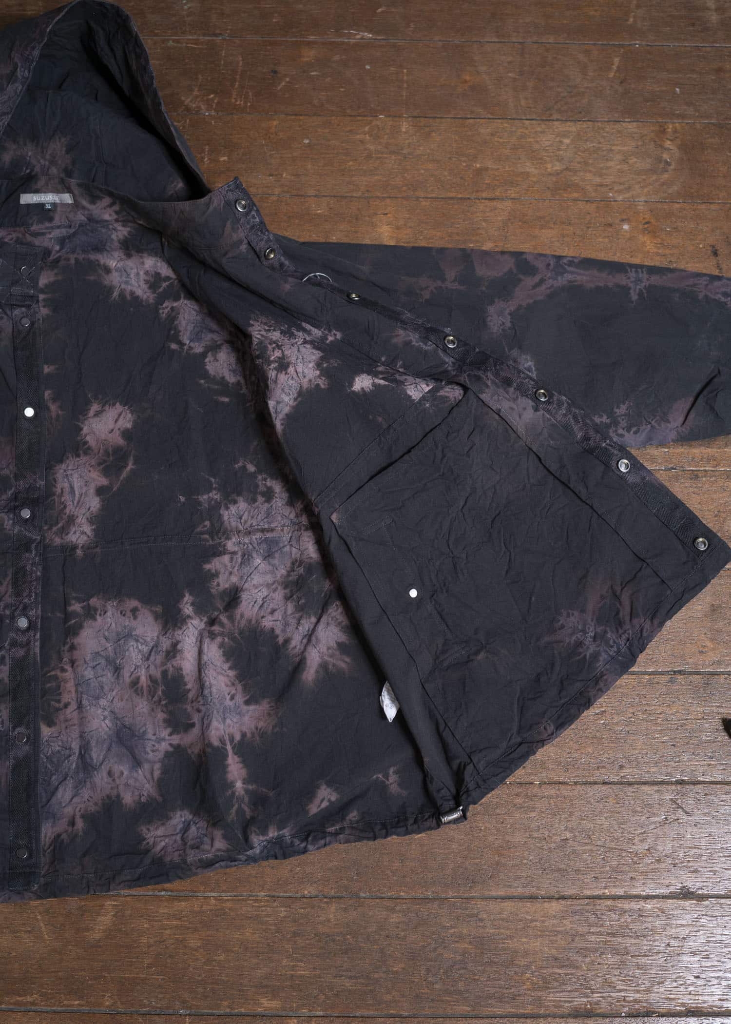 SUZUSAN Cotton Broad Hooded Jacket Madara Shibori 8038C-010-Black - Black