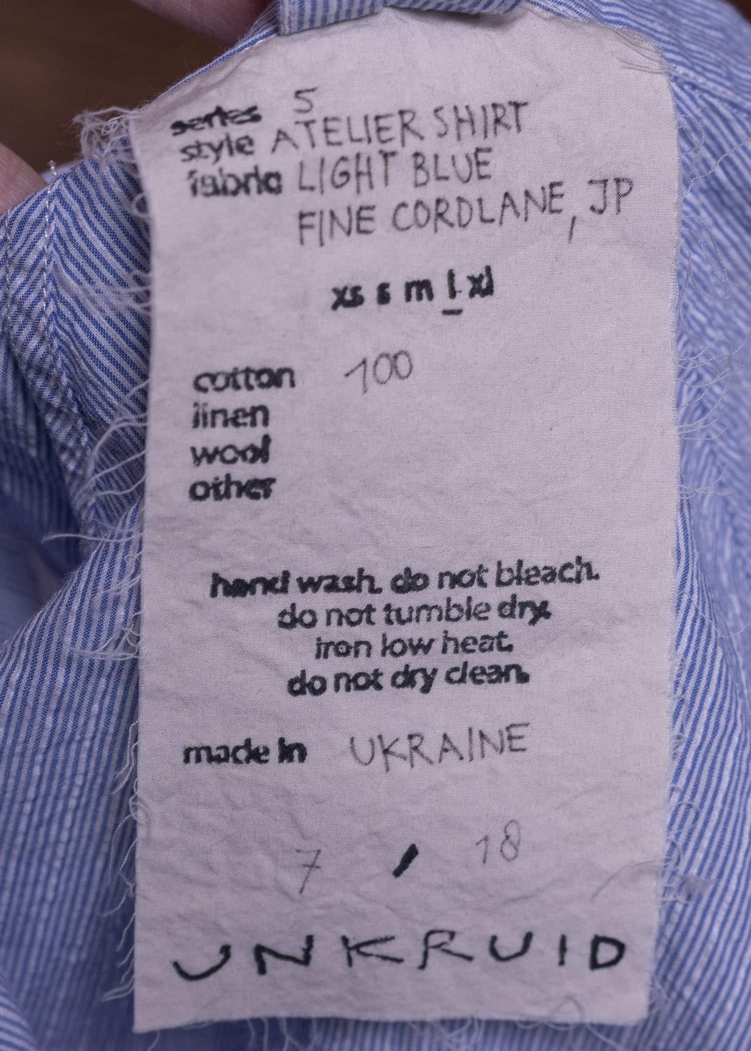 unkruid atelier shirt light blue fine cordlane