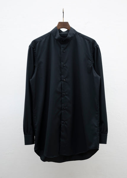 ZIIIN  """"""""KAFKA"""""""" STAND COLLAR GATHER SHIRT / BLACK