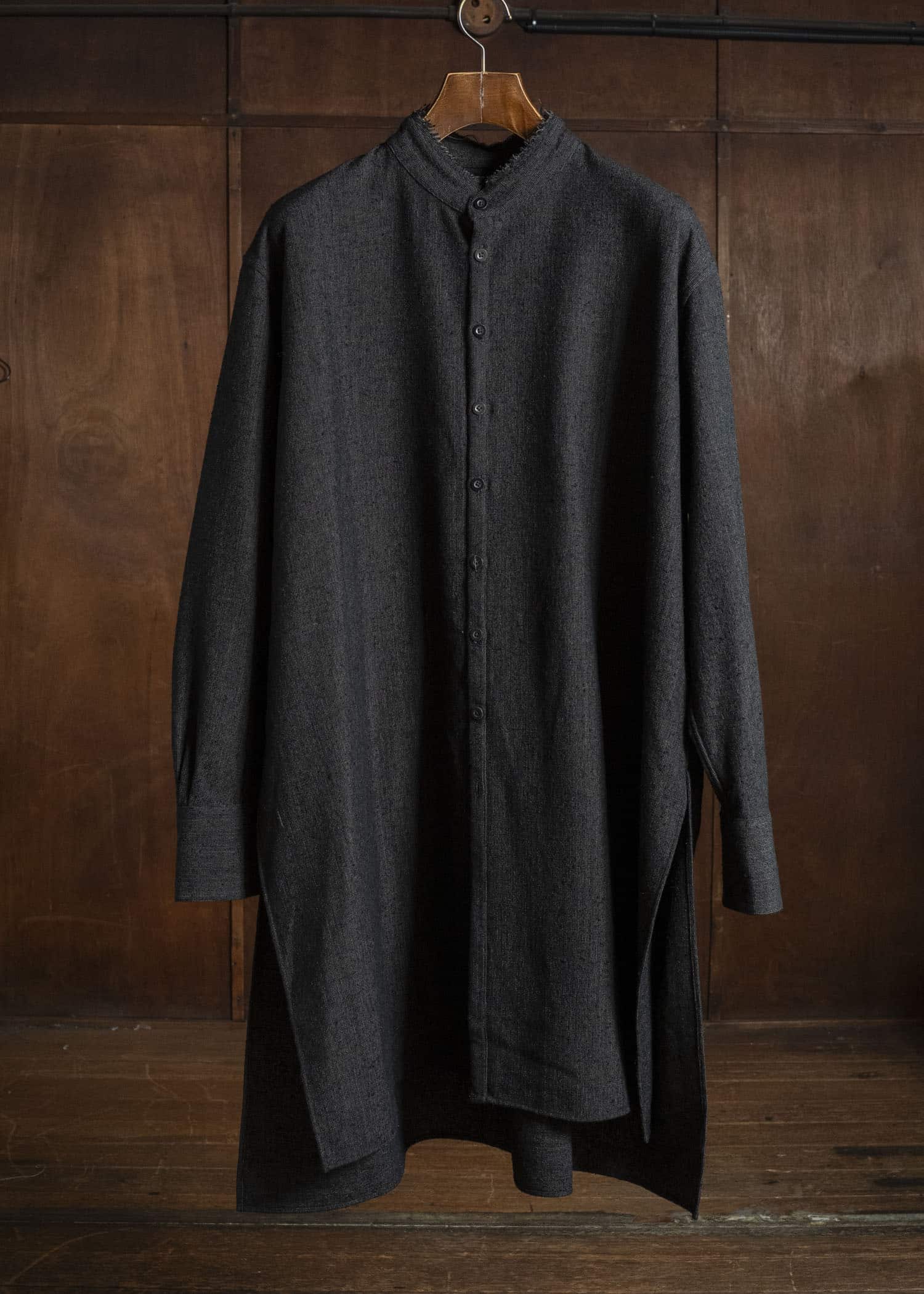 KLASICA 26F-SH42-B65 'SH-042 Stand Collar Long Tail Shirts Cacao nib