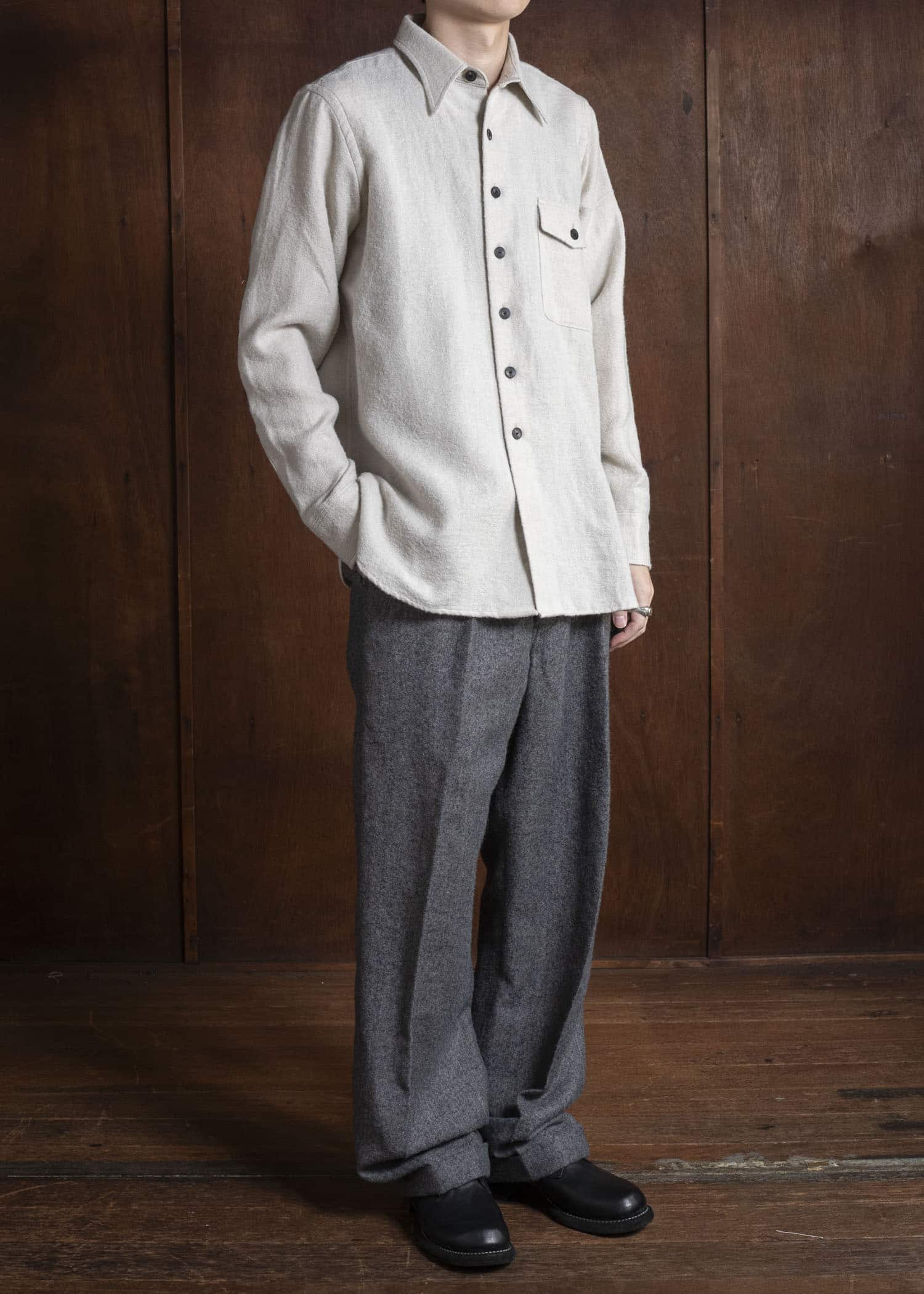 Taiga Takahashi Lot.116 Long-Point Collar Sports Shirts IVORY