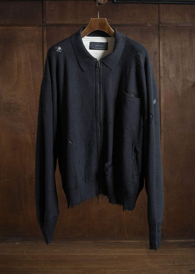 Professor.E DESTROYED KNIT JACKET BLACK 25FW-PE-KT-01