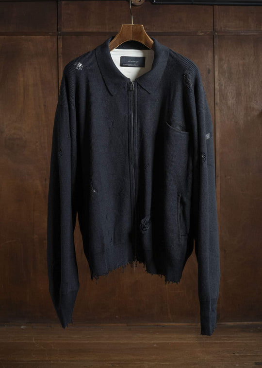 Professor.E DESTROYED KNIT JACKET BLACK 25FW-PE-KT-01