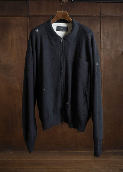 Professor.E DESTROYED KNIT JACKET BLACK 25FW-PE-KT-01