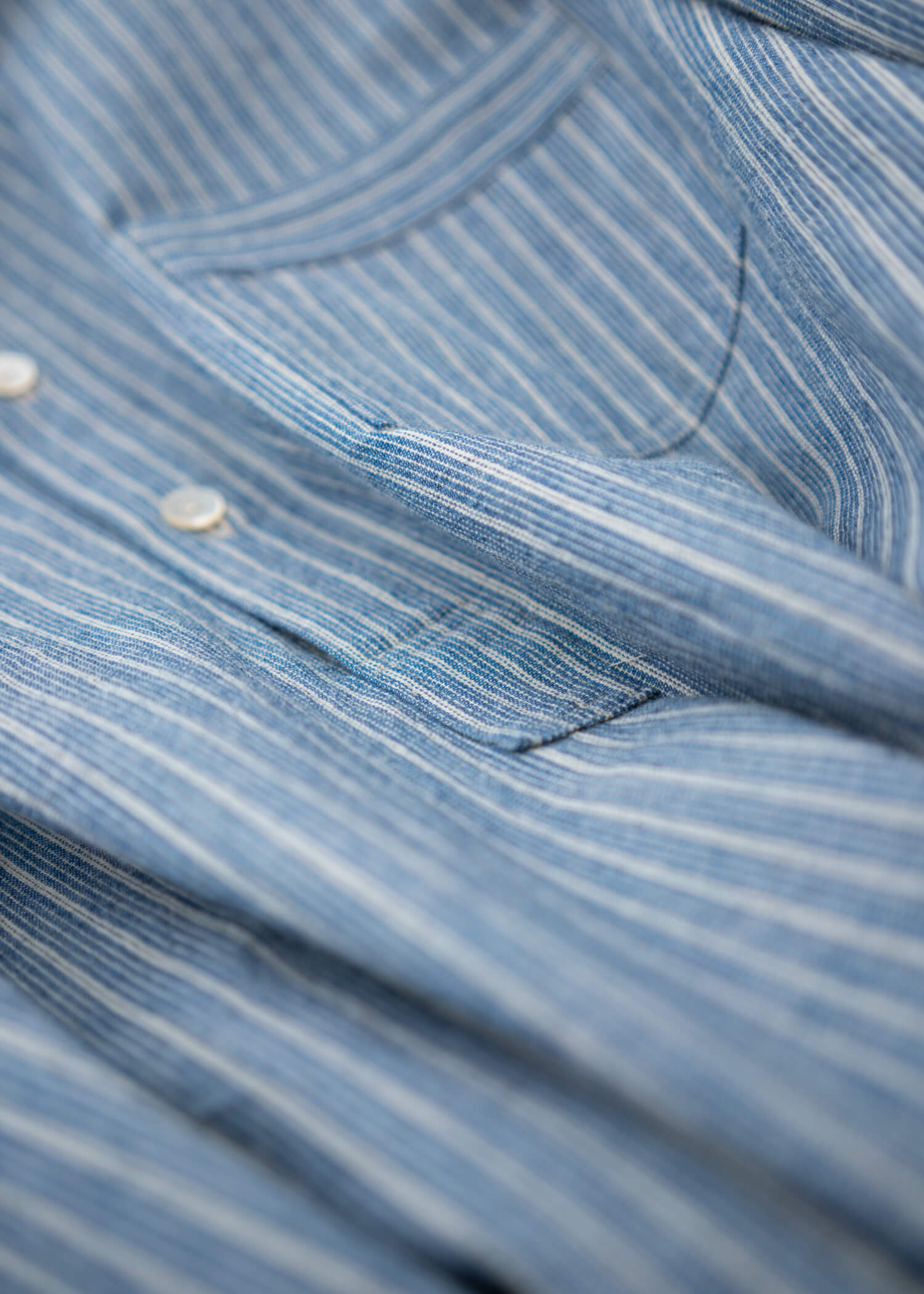 Taiga Takahashi LOT.105 BAND COLLAR SHIRT P/O INDIGO STRIPE