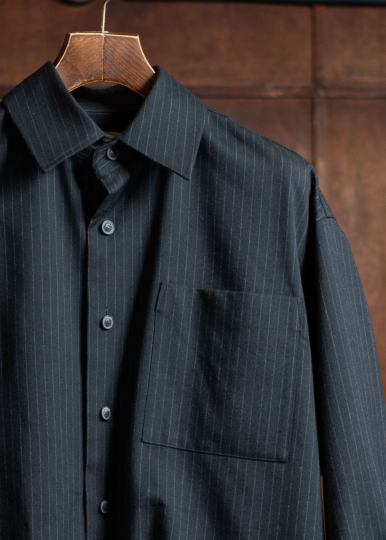 YOKO SAKAMOTO Brushed Wool Big Shirt Stripe YS-24AW-35-Stripe