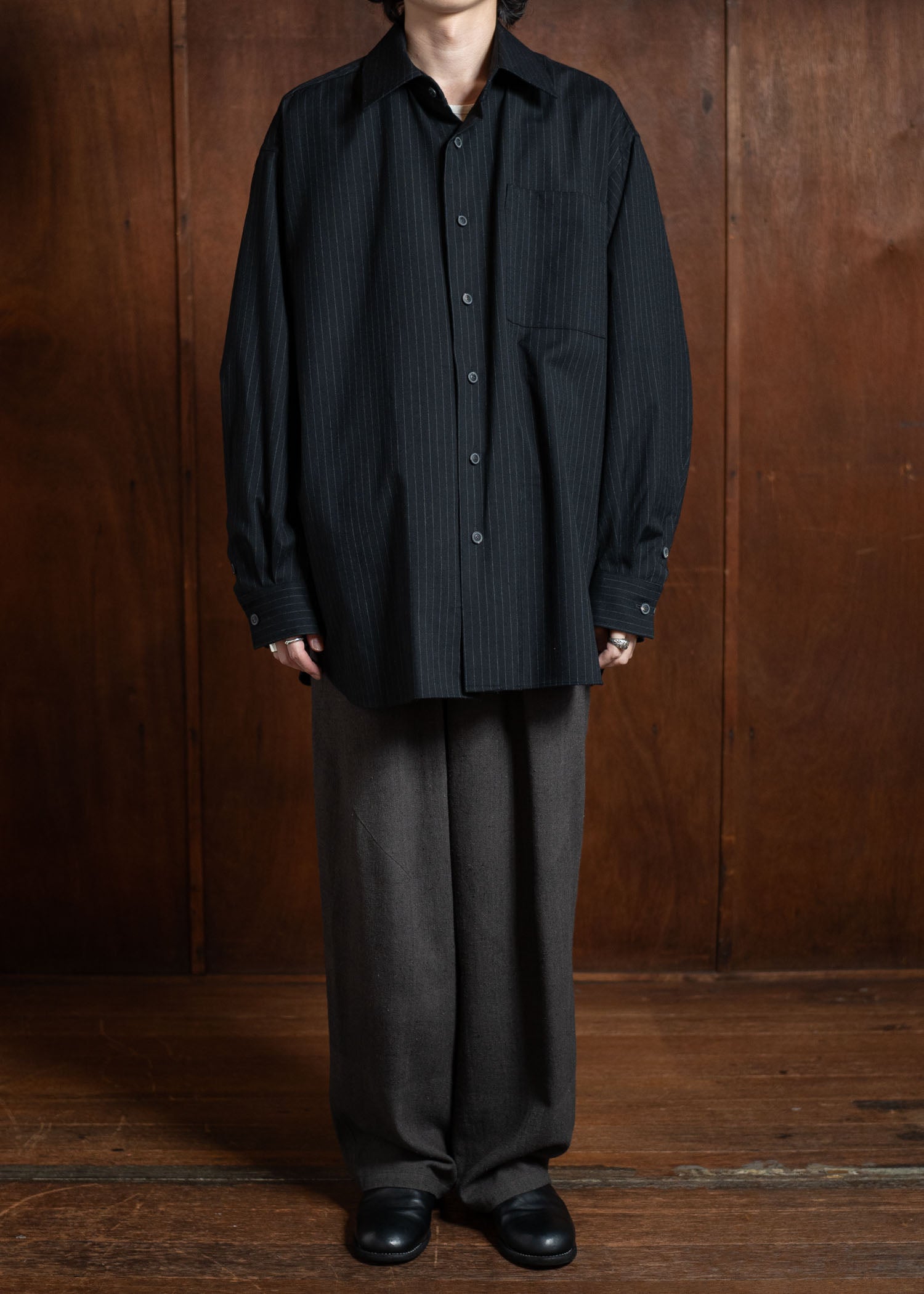 YOKO SAKAMOTO Brushed Wool Big Shirt Stripe YS-24AW-35-Stripe