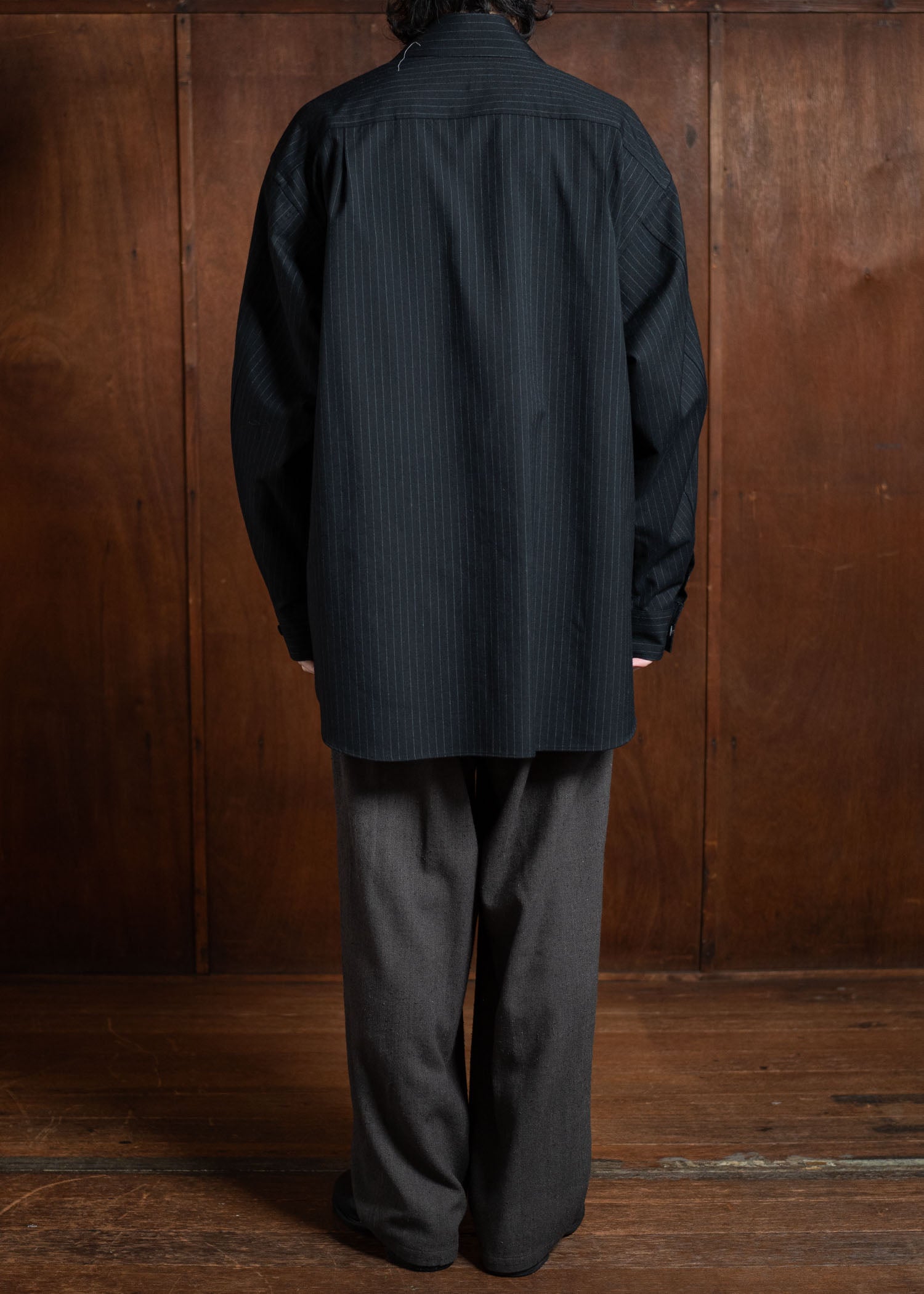 YOKO SAKAMOTO Brushed Wool Big Shirt Stripe YS-24AW-35-Stripe