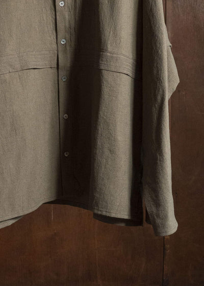 shi shi 25F1S1DB SASHIKO-wide shirt FOREST