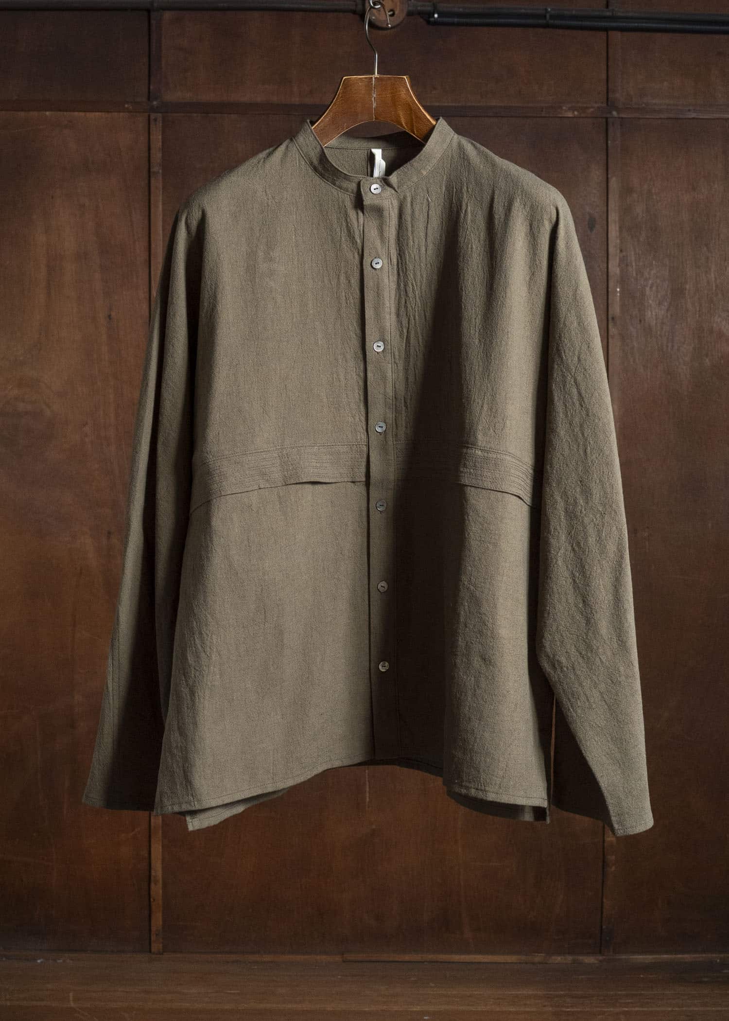 shi shi 25F1S1DB SASHIKO-wide shirt FOREST