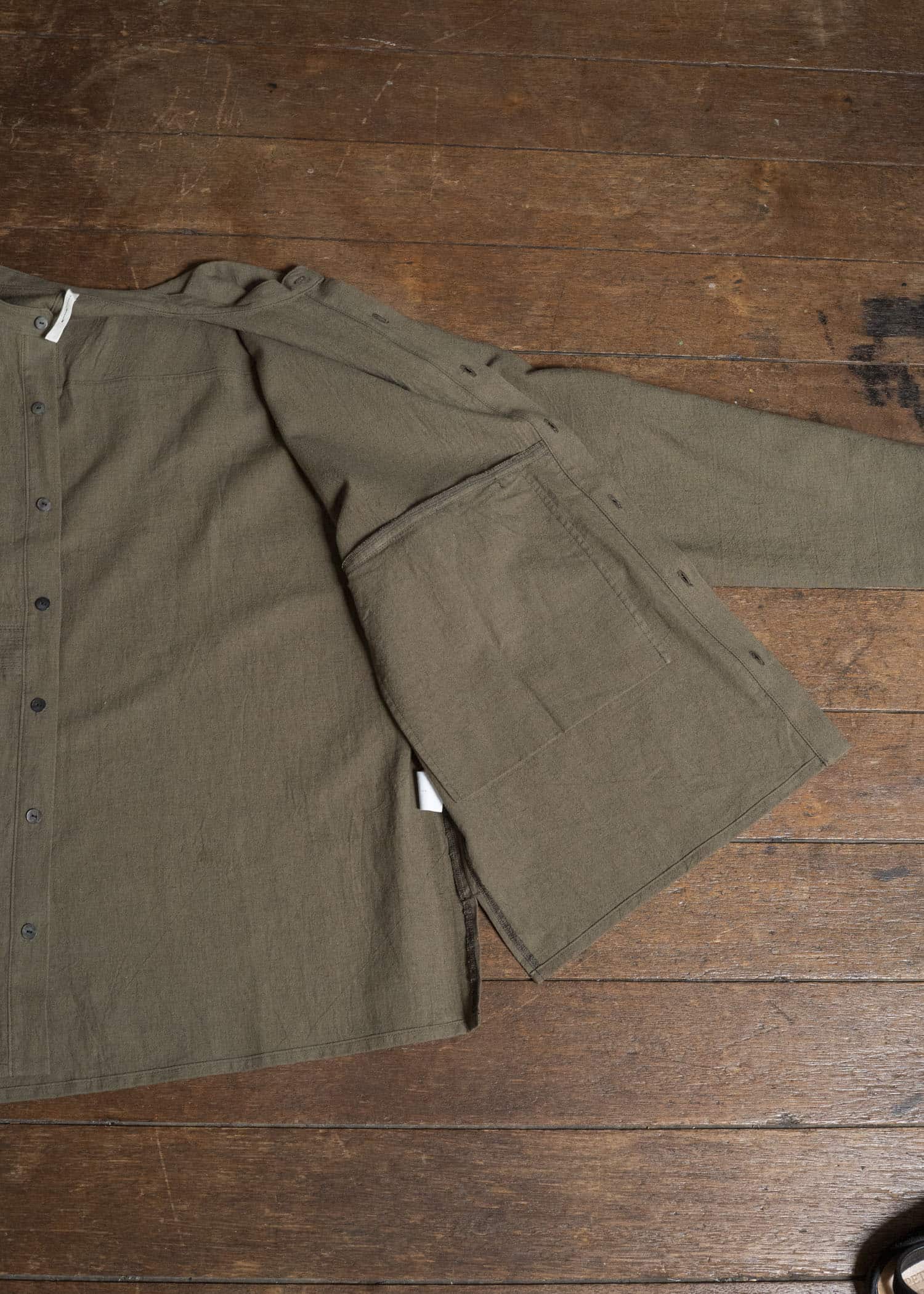 shi shi 25F1S1DB SASHIKO-wide shirt FOREST